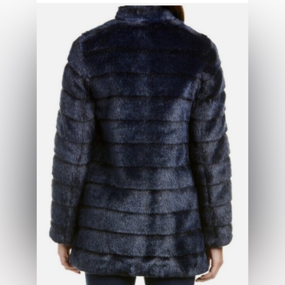 Laundry By Shelli Segal Royal Navy Blue Faux Fur Coat XL - Picture 2 of 10